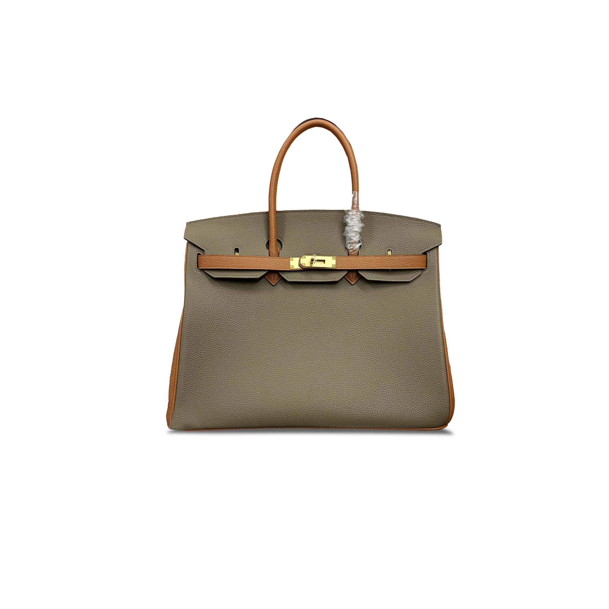 HERMES BIRKIN 35 CLEMENCE LEATHER ELEPHANT GREY WITH BROWN GOLD BUCKLE BK25C6EPGPO (35*25*18cm)